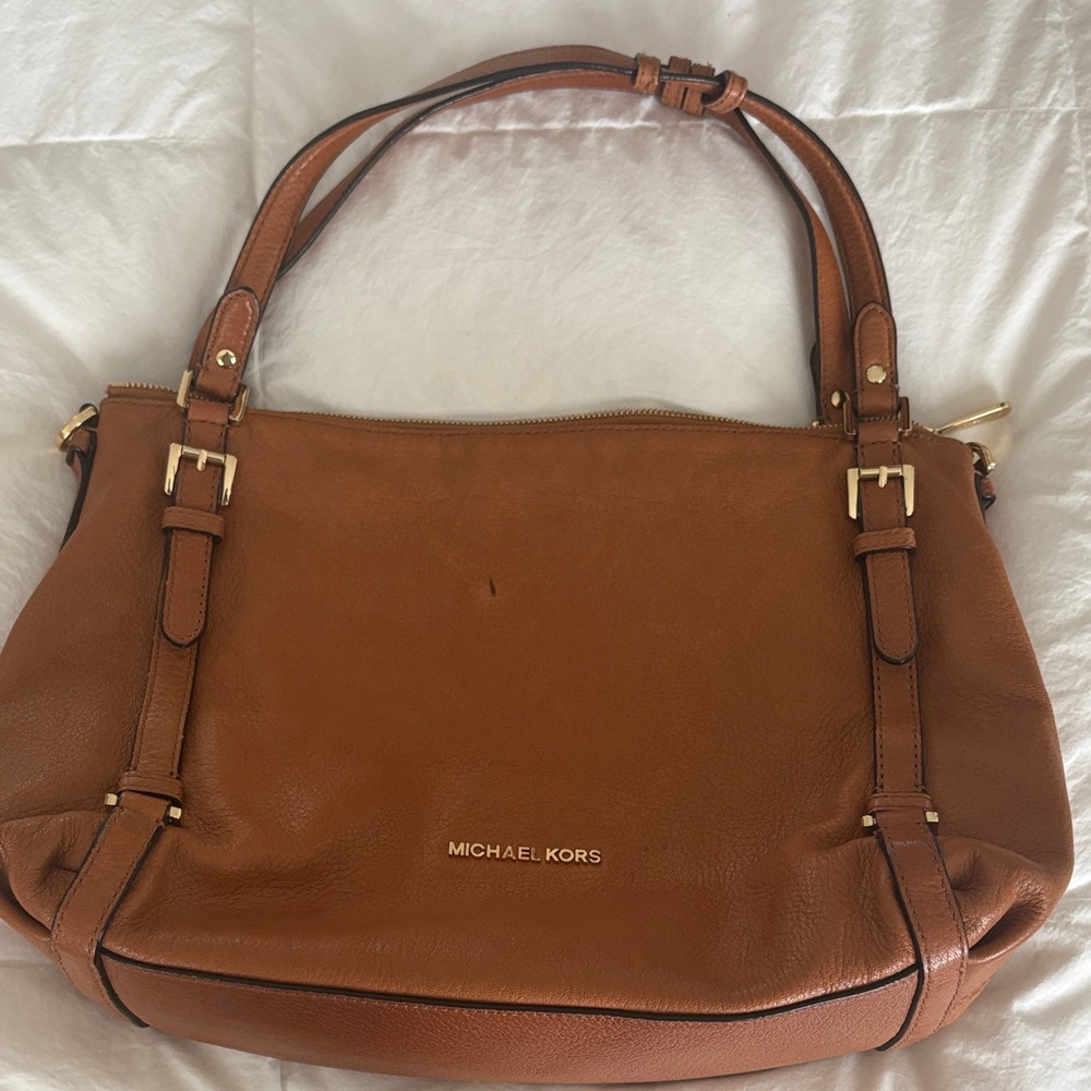 Michael Kors Leather Shoulder Bag with Gold Hardware